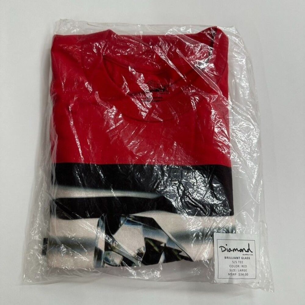 Diamond Supply Co T Shirt Size Large Red Brilliant Glass Short Sleeve Pullover - Picture 8 of 8